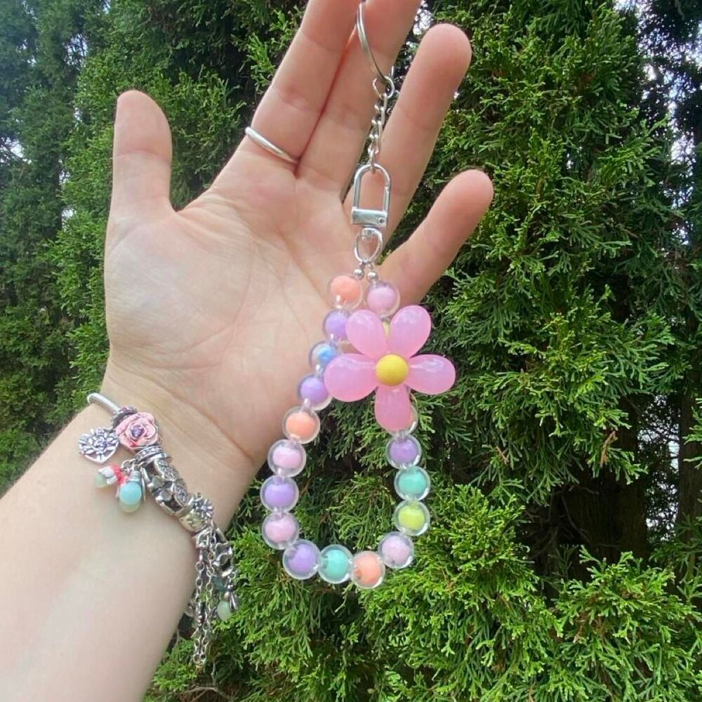 Flower Rainbow Beaded Keychain
